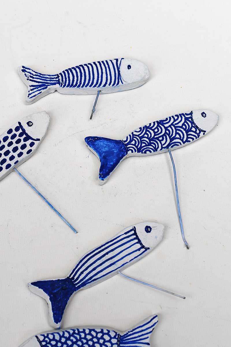 adding wire to air dry clay fish