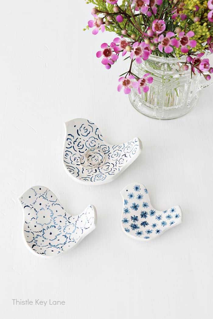 bird air dry clay trinket dishes