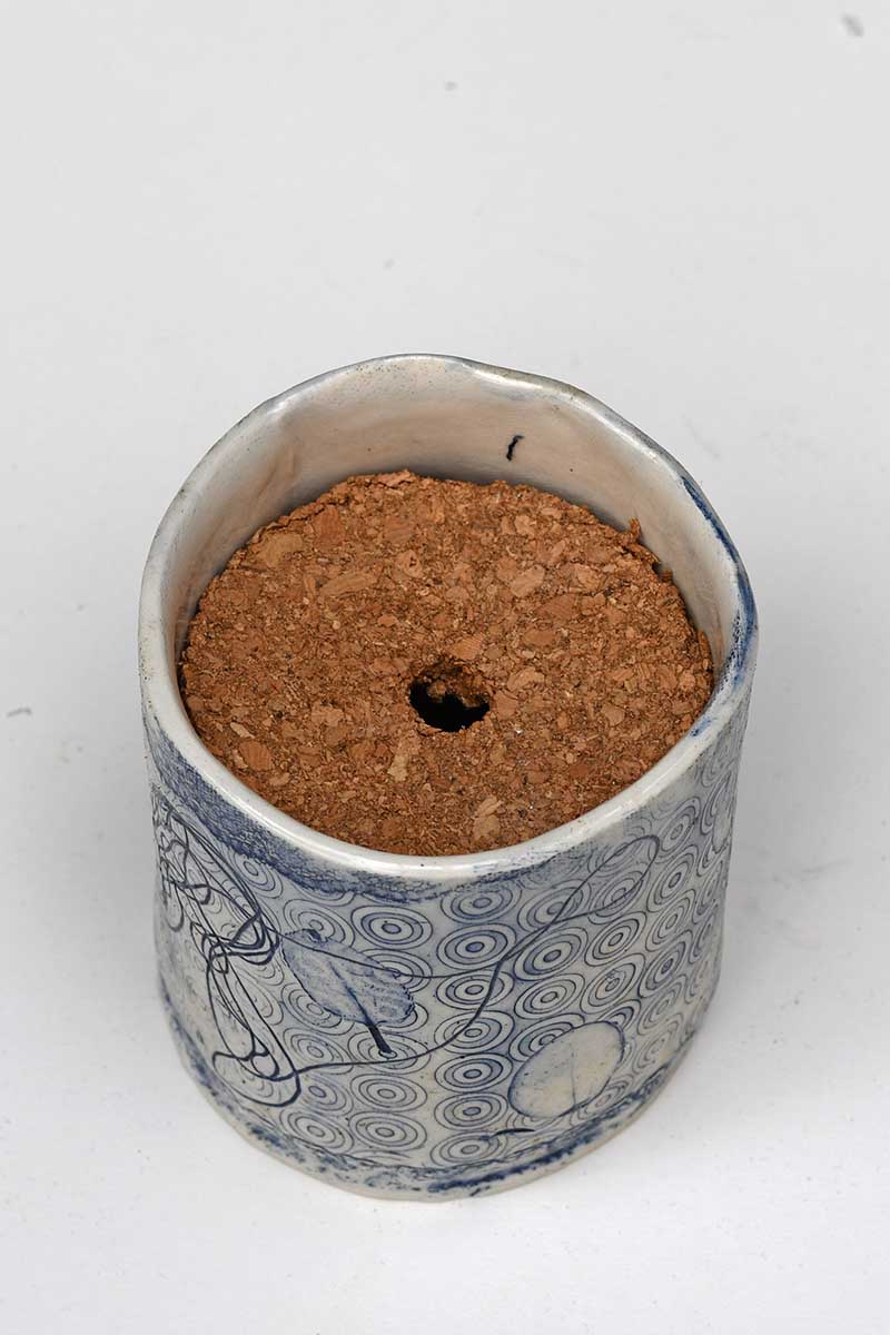 cork with hole in it in the plant pot