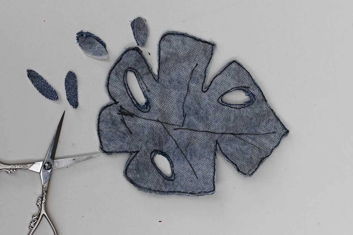 cut out denim Monstera leaf