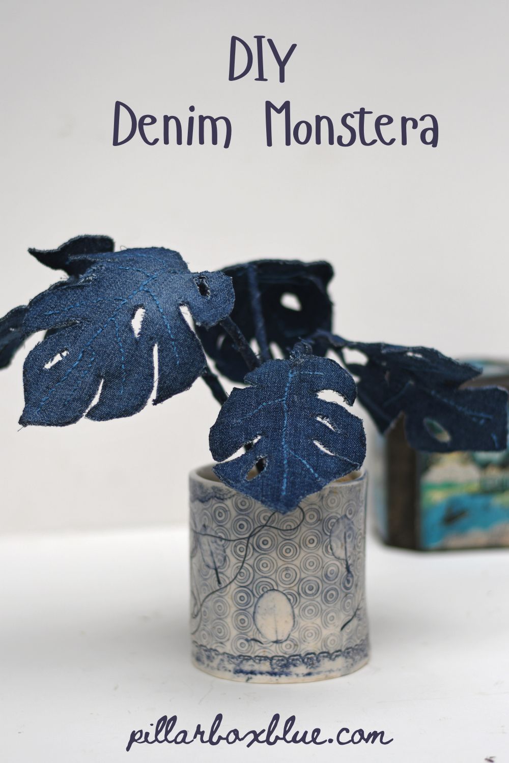 DIY denim Monstera Swiss Cheese plant from old jeans
