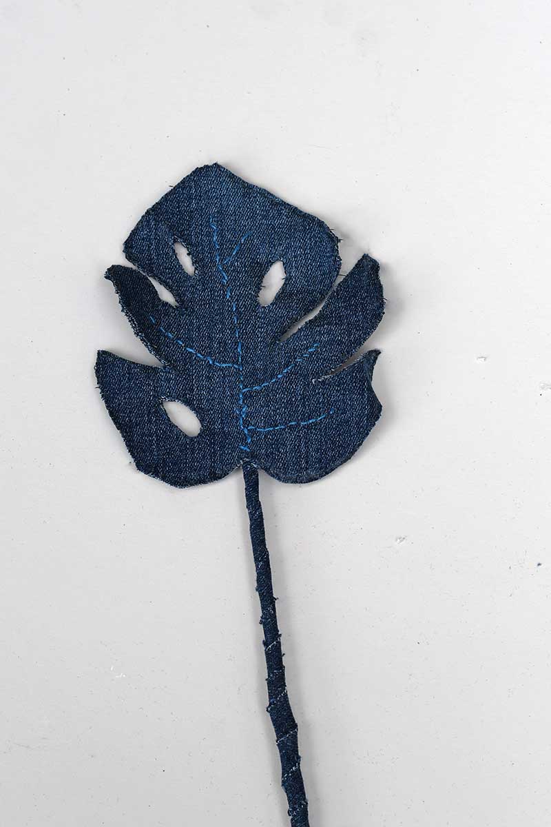 Denim Monstera leaf with denim wrapped stem