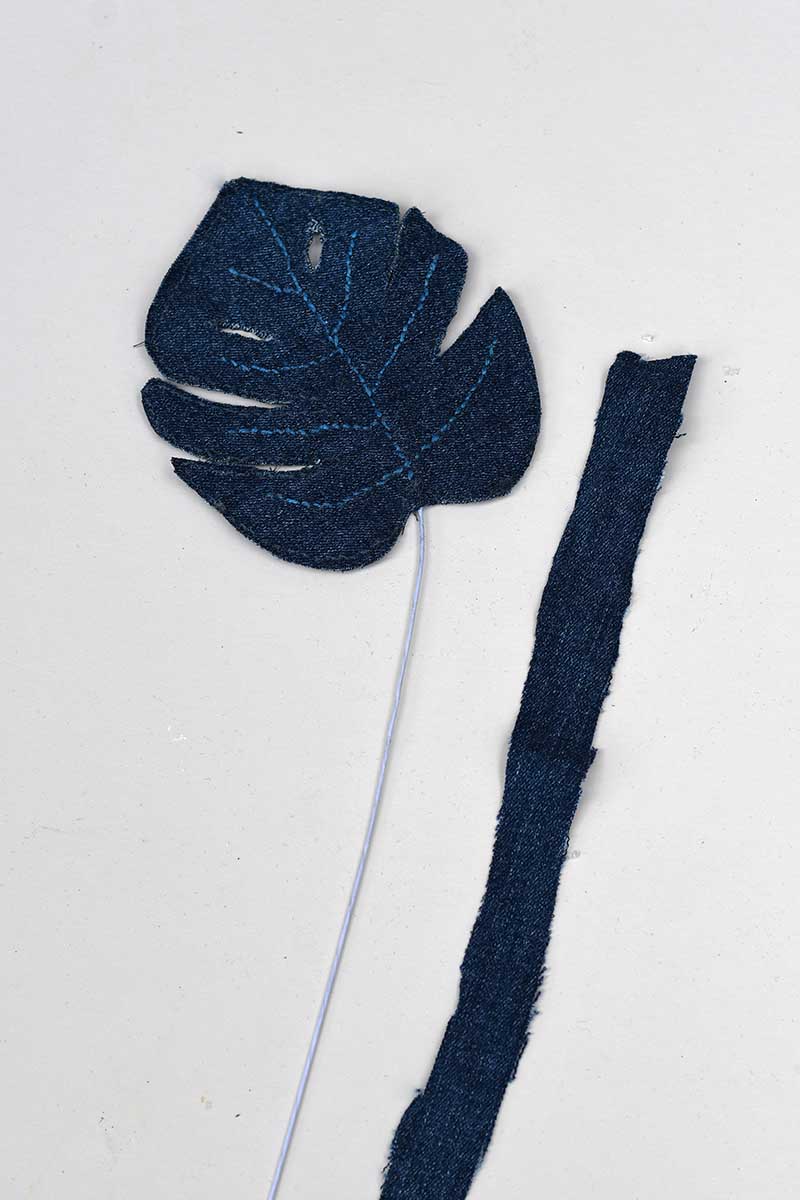 Denim Monstera leaf and strip of denim