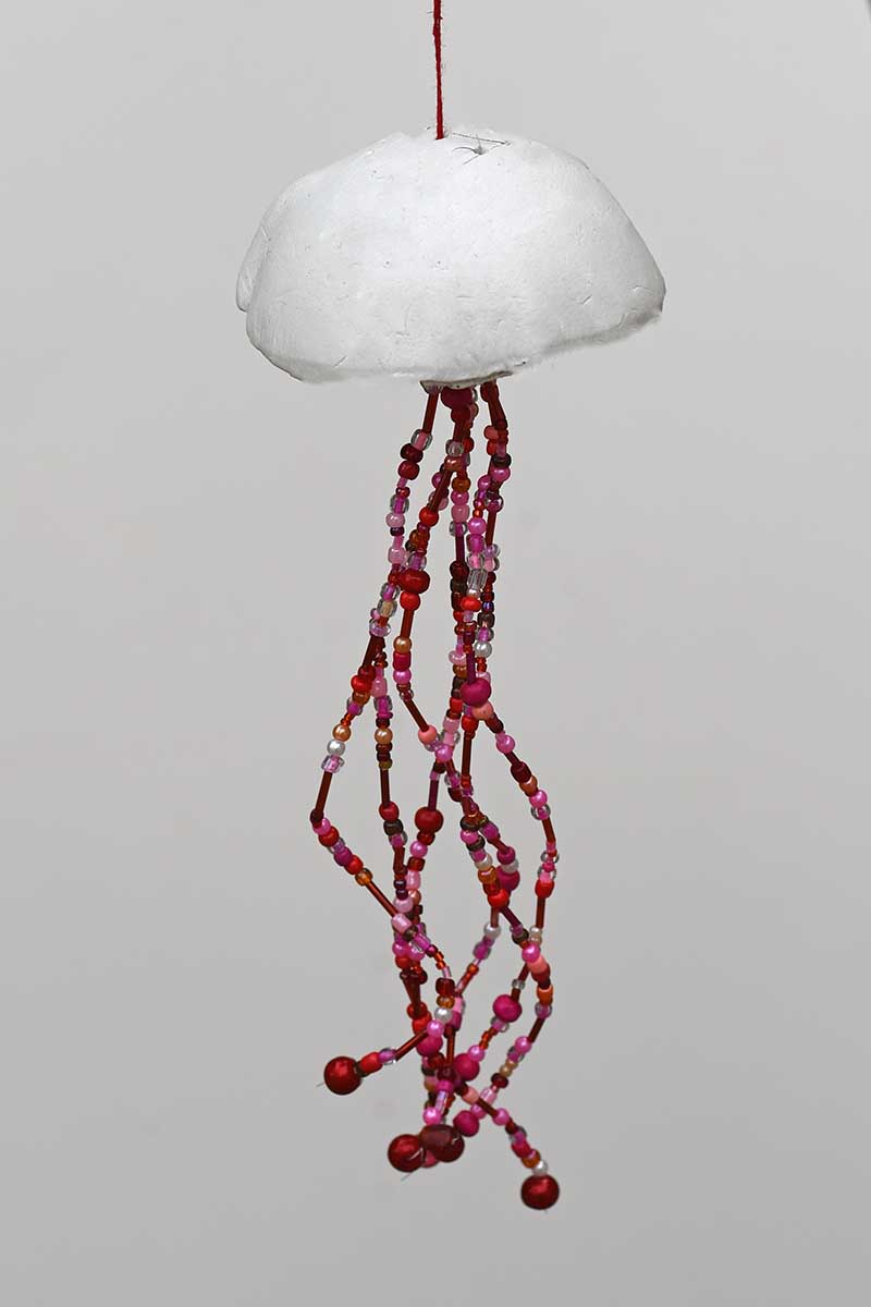Finished red air dry clay jelly fish ornament